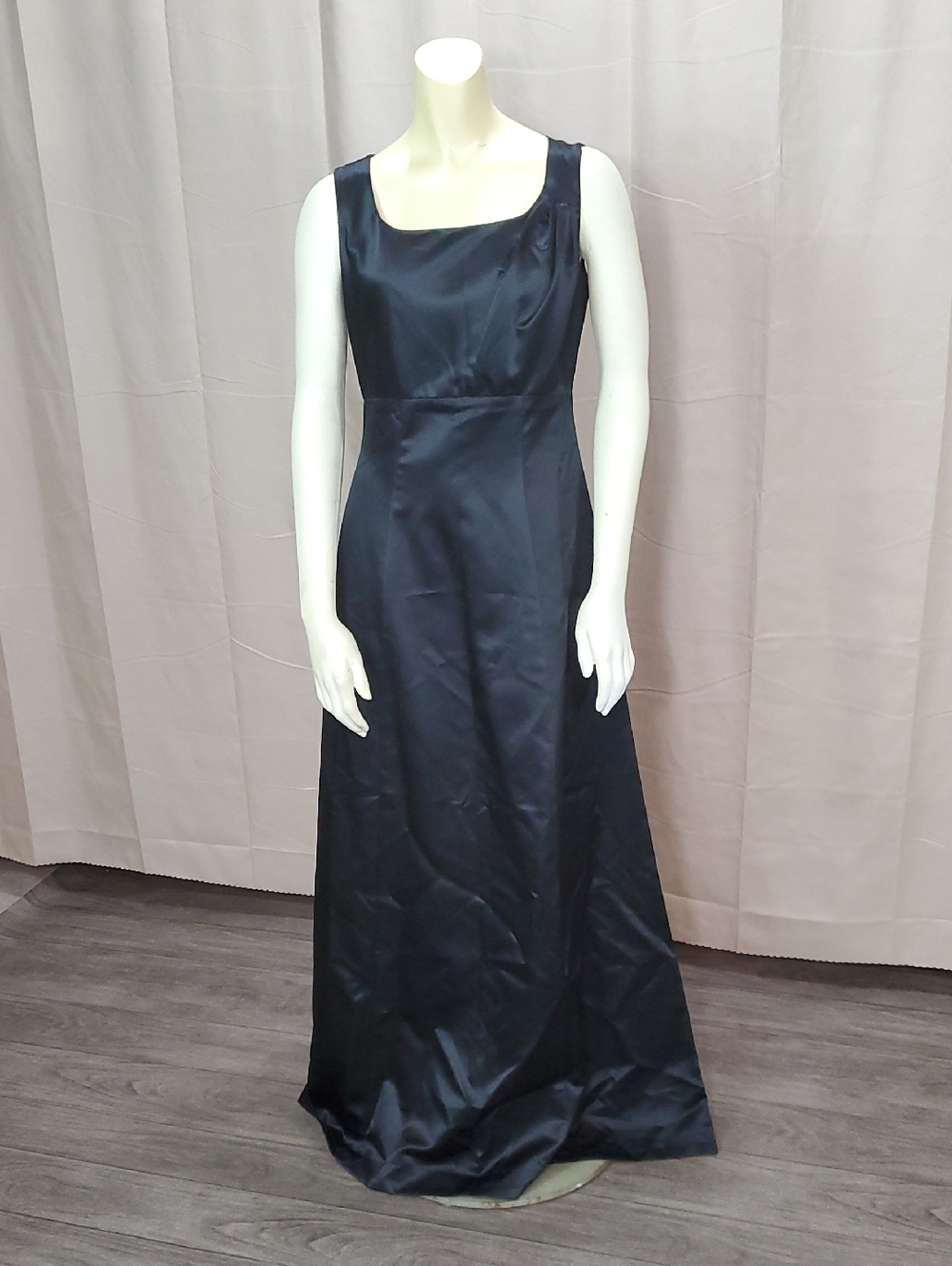 Classic Black Satin Maxi Dress with Square Neck
